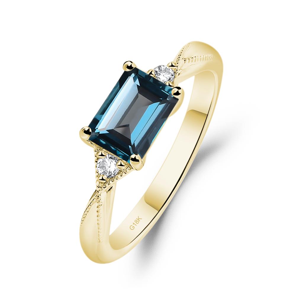 Horizontal Emerald Cut London Blue Topaz Engagement Ring - LUO Jewelry #metal_18k yellow gold