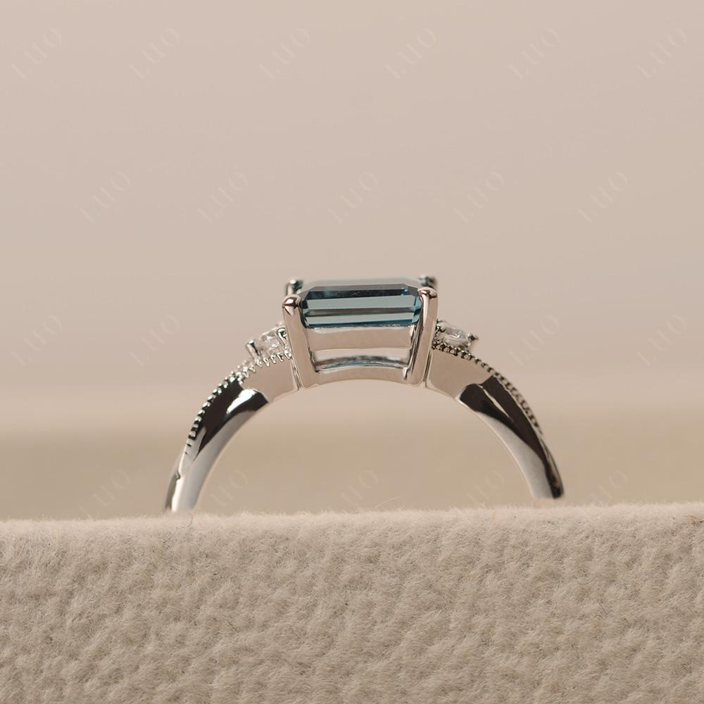 Horizontal Emerald Cut London Blue Topaz Engagement Ring - LUO Jewelry