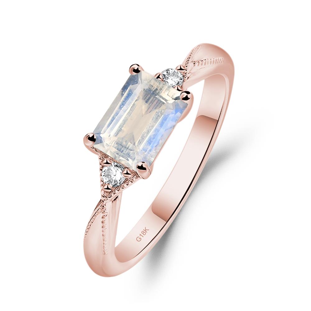 Horizontal Emerald Cut Moonstone Engagement Ring - LUO Jewelry #metal_18k rose gold