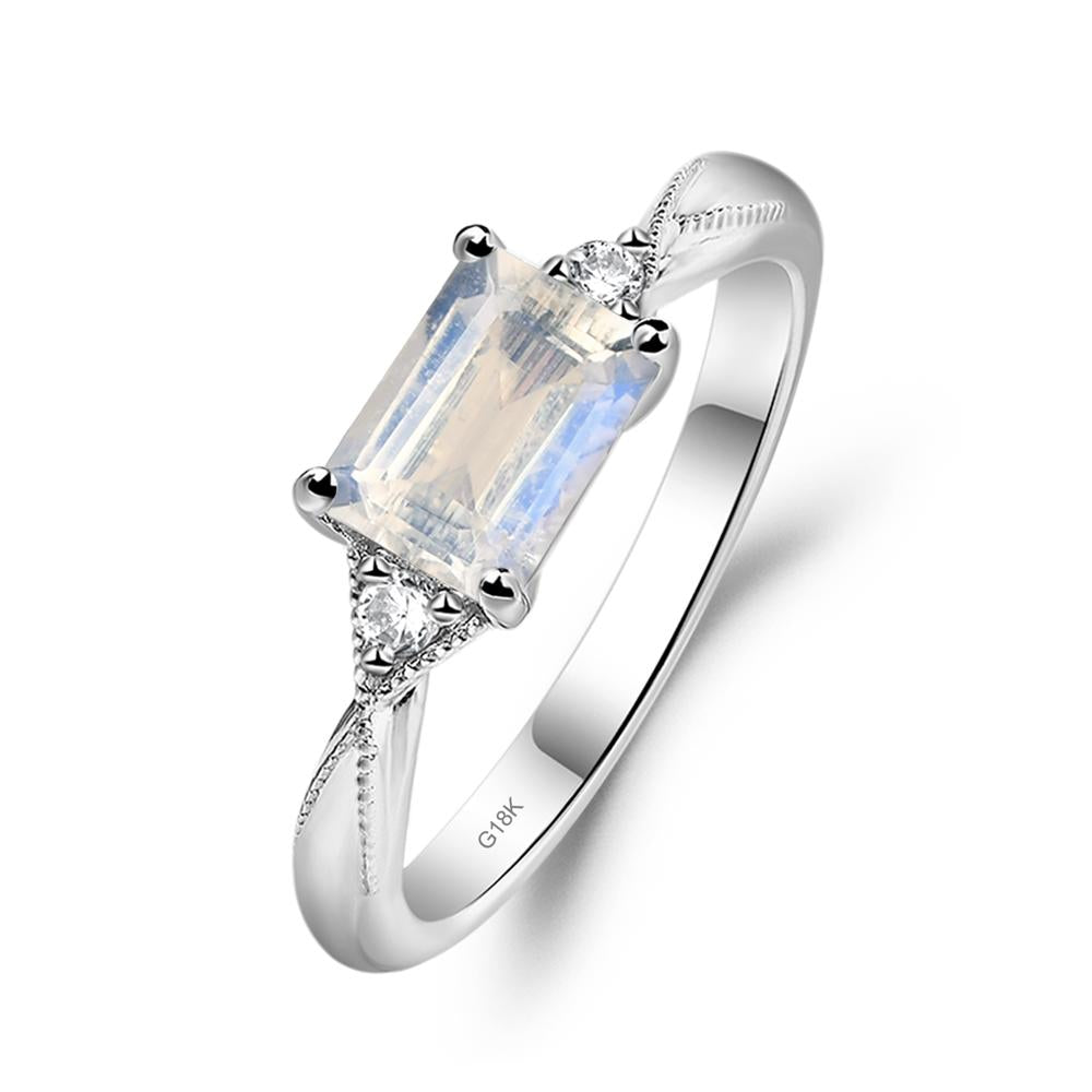 Horizontal Emerald Cut Moonstone Engagement Ring - LUO Jewelry #metal_18k white gold
