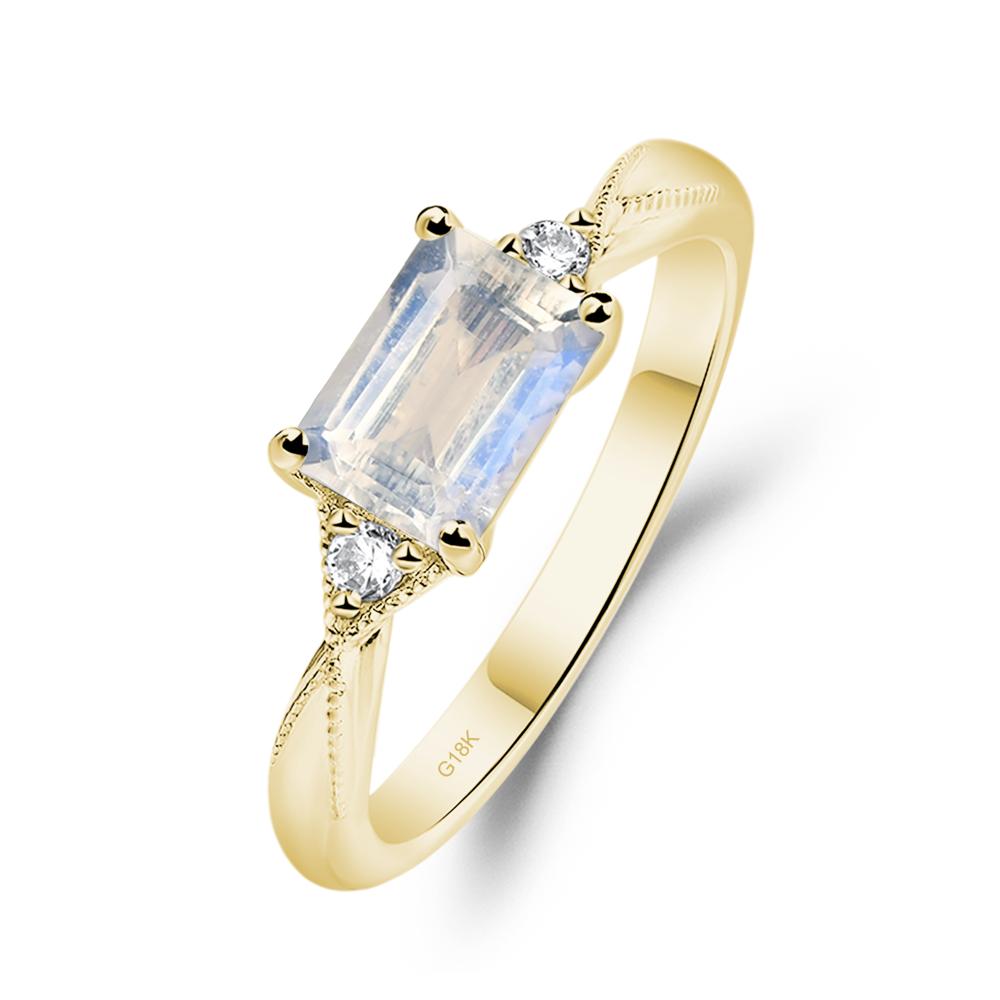 Horizontal Emerald Cut Moonstone Engagement Ring - LUO Jewelry #metal_18k yellow gold