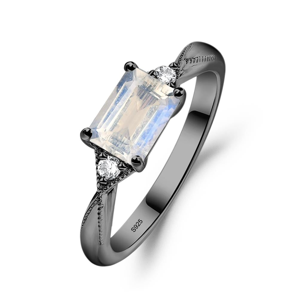 Horizontal Emerald Cut Moonstone Engagement Ring - LUO Jewelry #metal_black finish sterling silver