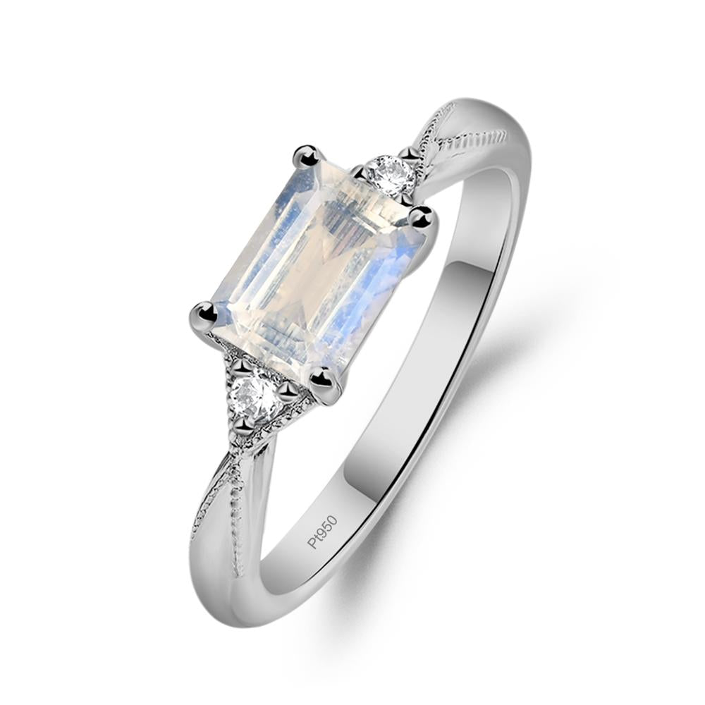Horizontal Emerald Cut Moonstone Engagement Ring - LUO Jewelry #metal_platinum