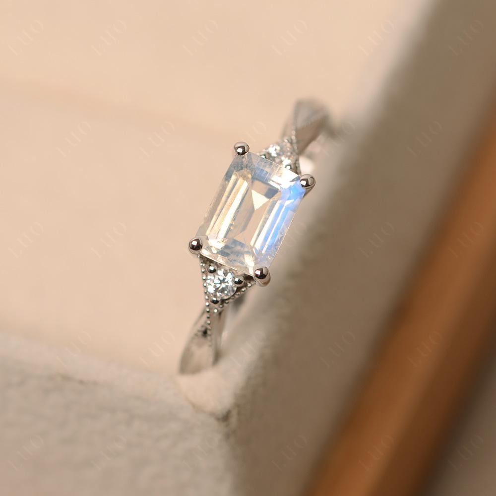 Horizontal Emerald Cut Moonstone Engagement Ring - LUO Jewelry