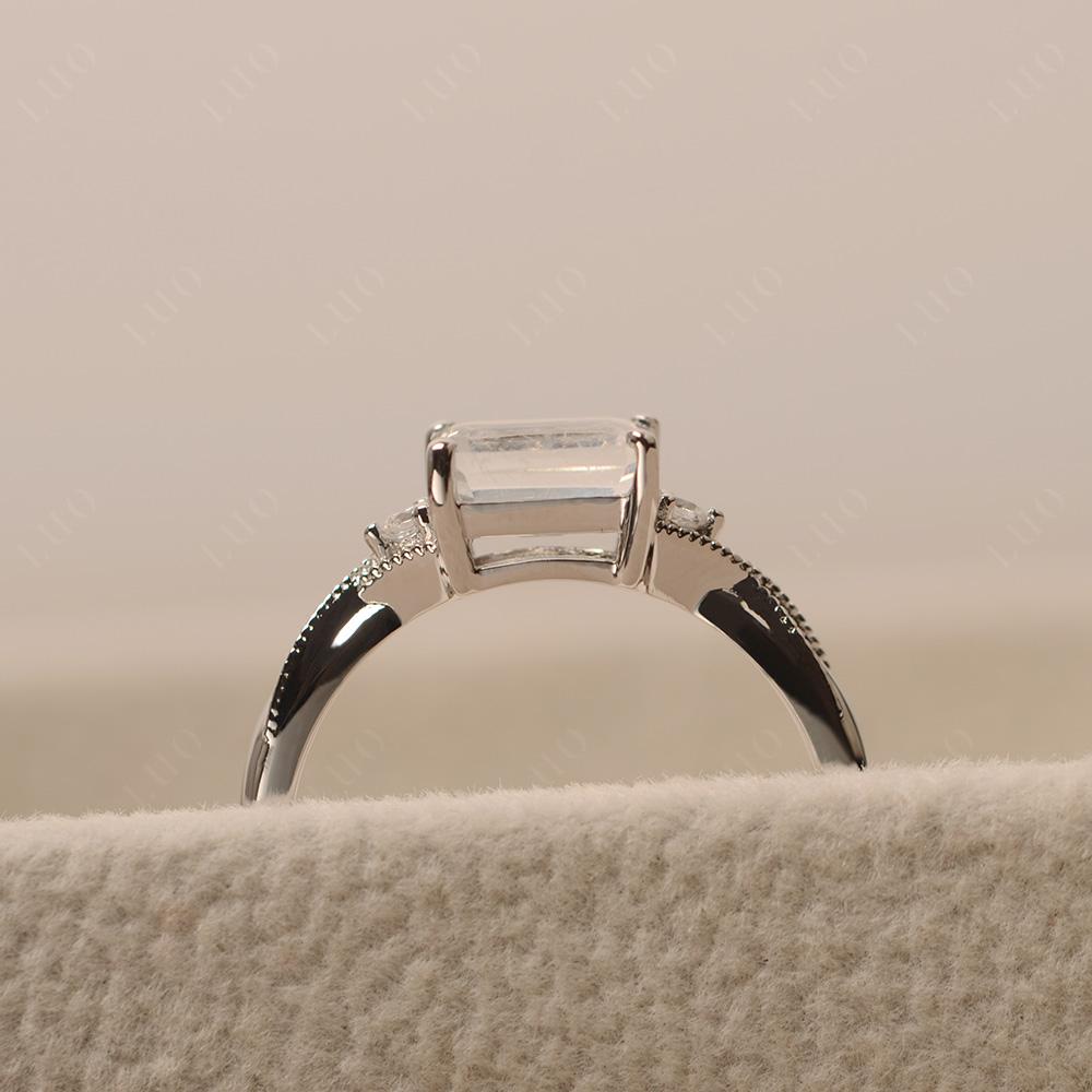 Horizontal Emerald Cut Moonstone Engagement Ring - LUO Jewelry