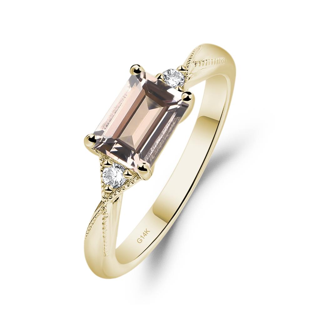 Horizontal Emerald Cut Morganite Engagement Ring - LUO Jewelry #metal_14k yellow gold