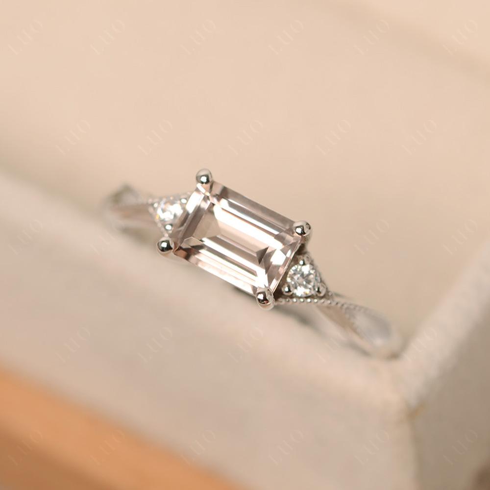 Horizontal Emerald Cut Morganite Engagement Ring - LUO Jewelry