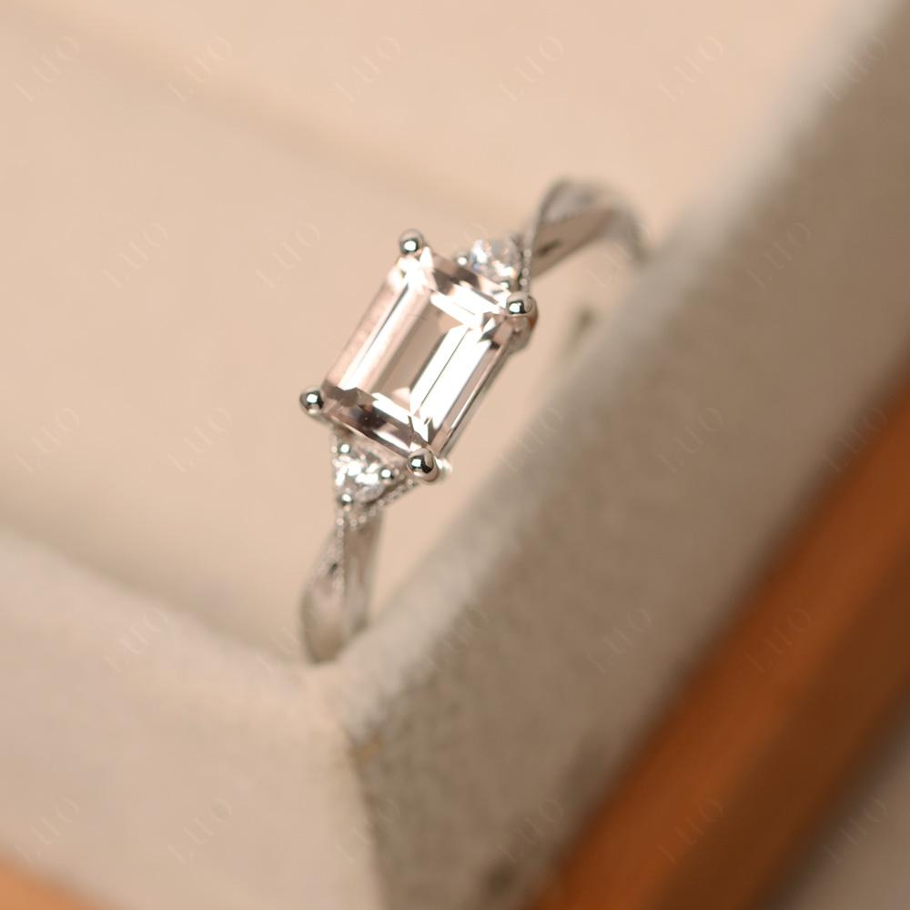 Horizontal Emerald Cut Morganite Engagement Ring - LUO Jewelry