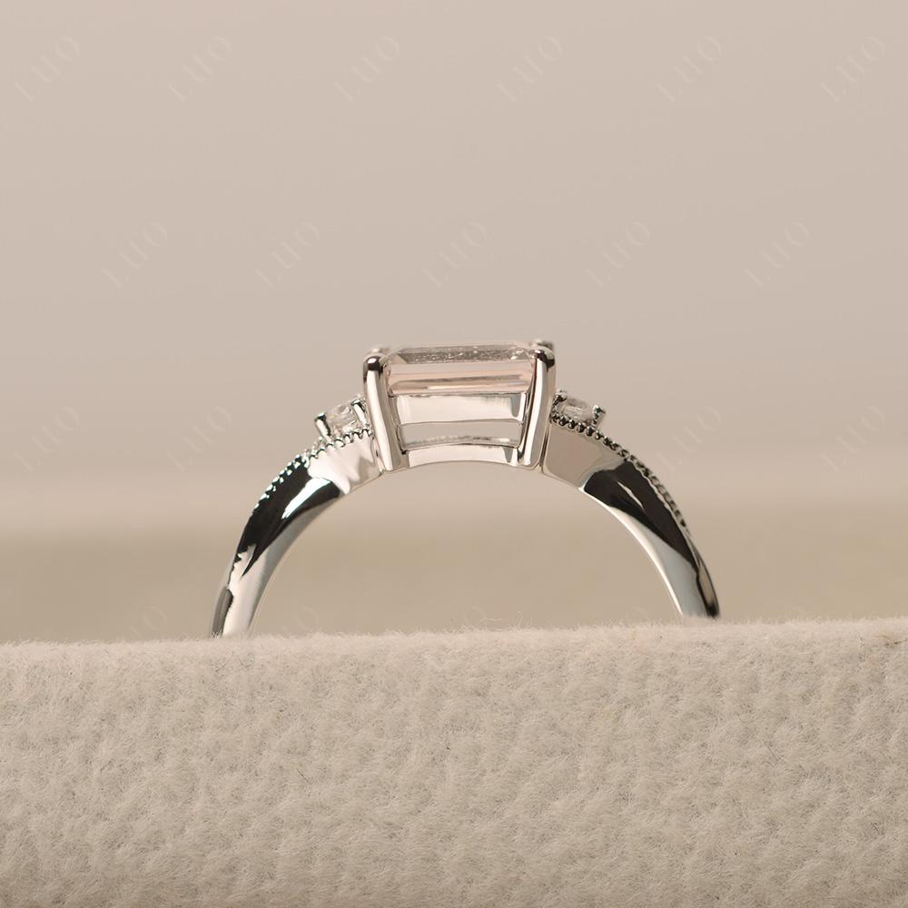 Horizontal Emerald Cut Morganite Engagement Ring - LUO Jewelry