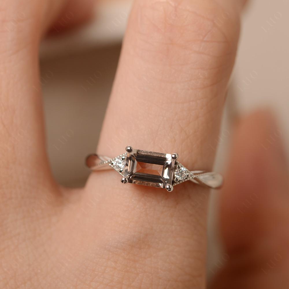 Horizontal Emerald Cut Morganite Engagement Ring - LUO Jewelry
