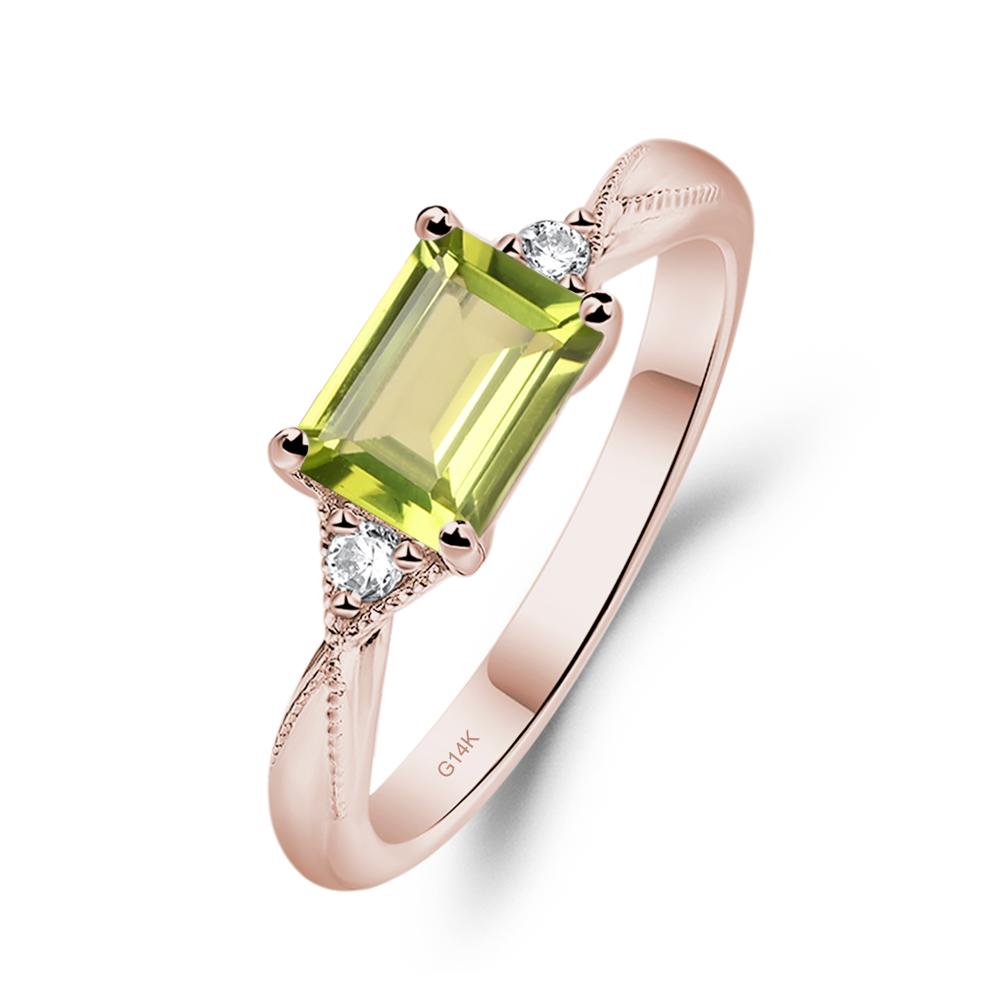 Horizontal Emerald Cut Peridot Engagement Ring - LUO Jewelry #metal_14k rose gold