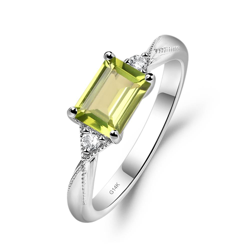 Horizontal Emerald Cut Peridot Engagement Ring - LUO Jewelry #metal_14k white gold