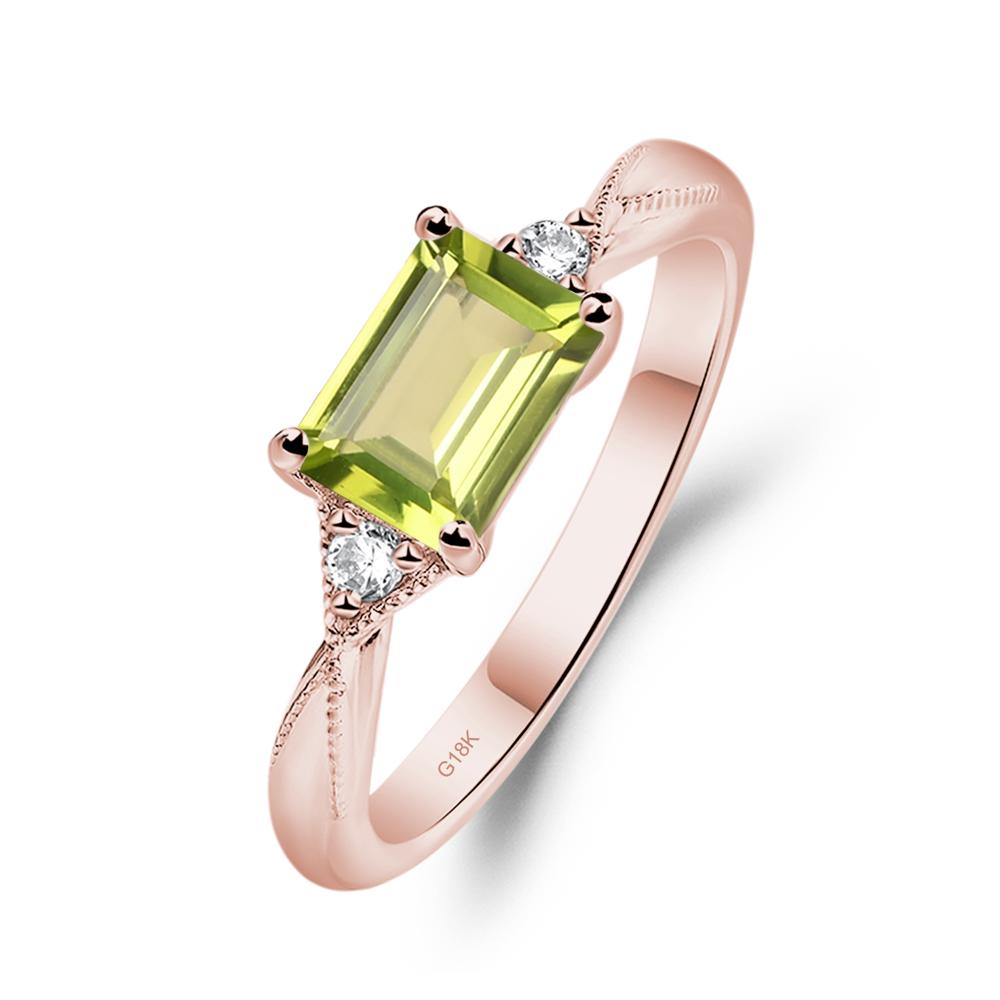 Horizontal Emerald Cut Peridot Engagement Ring - LUO Jewelry #metal_18k rose gold