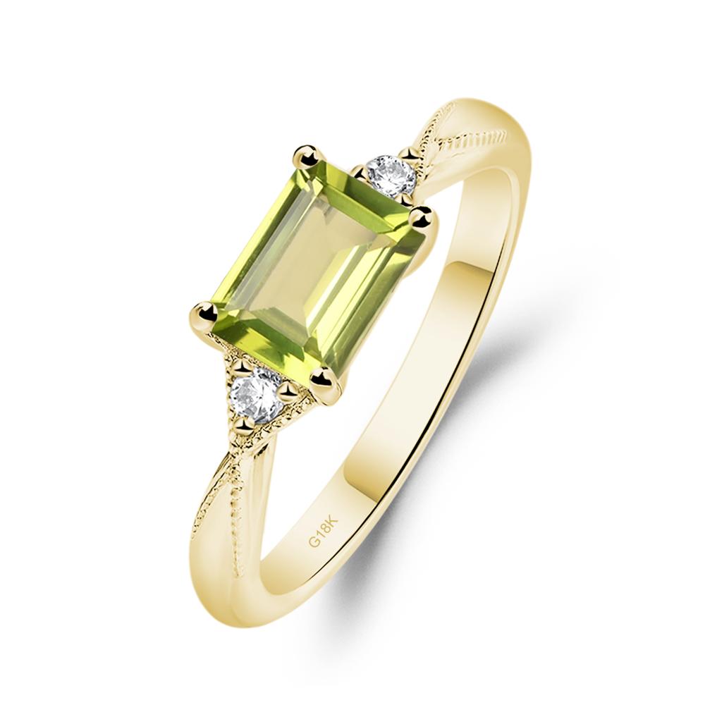 Horizontal Emerald Cut Peridot Engagement Ring - LUO Jewelry #metal_18k yellow gold