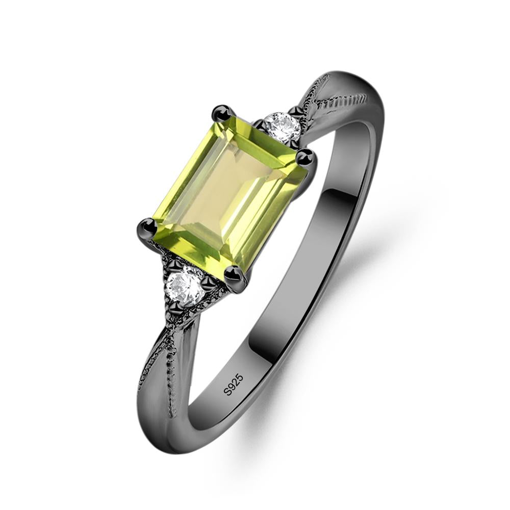 Horizontal Emerald Cut Peridot Engagement Ring - LUO Jewelry #metal_black finish sterling silver