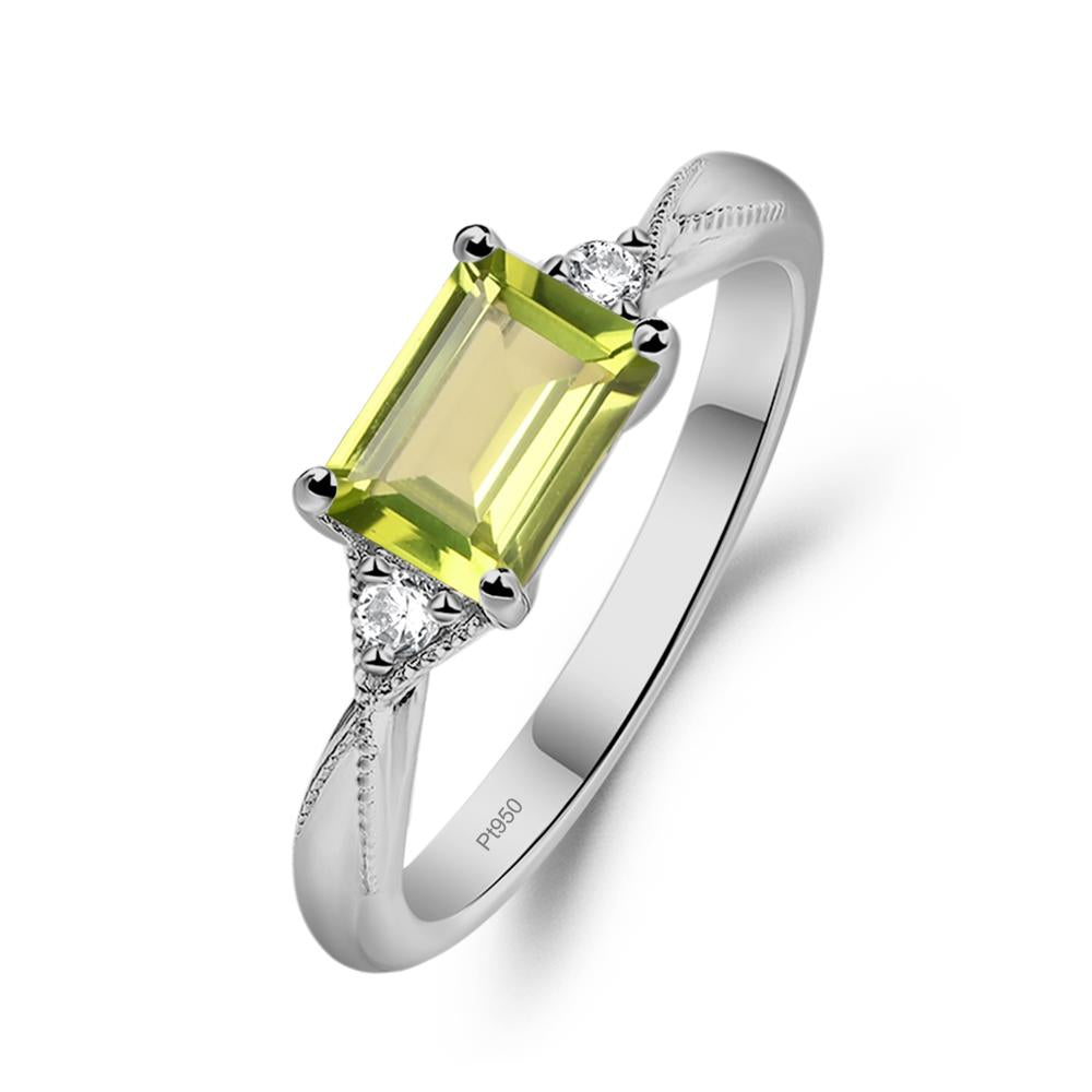 Horizontal Emerald Cut Peridot Engagement Ring - LUO Jewelry #metal_platinum