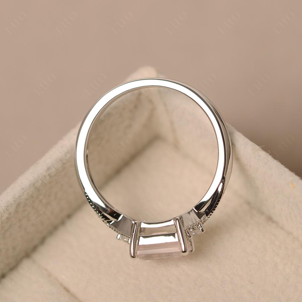 Horizontal Emerald Cut Rose Quartz Engagement Ring - LUO Jewelry
