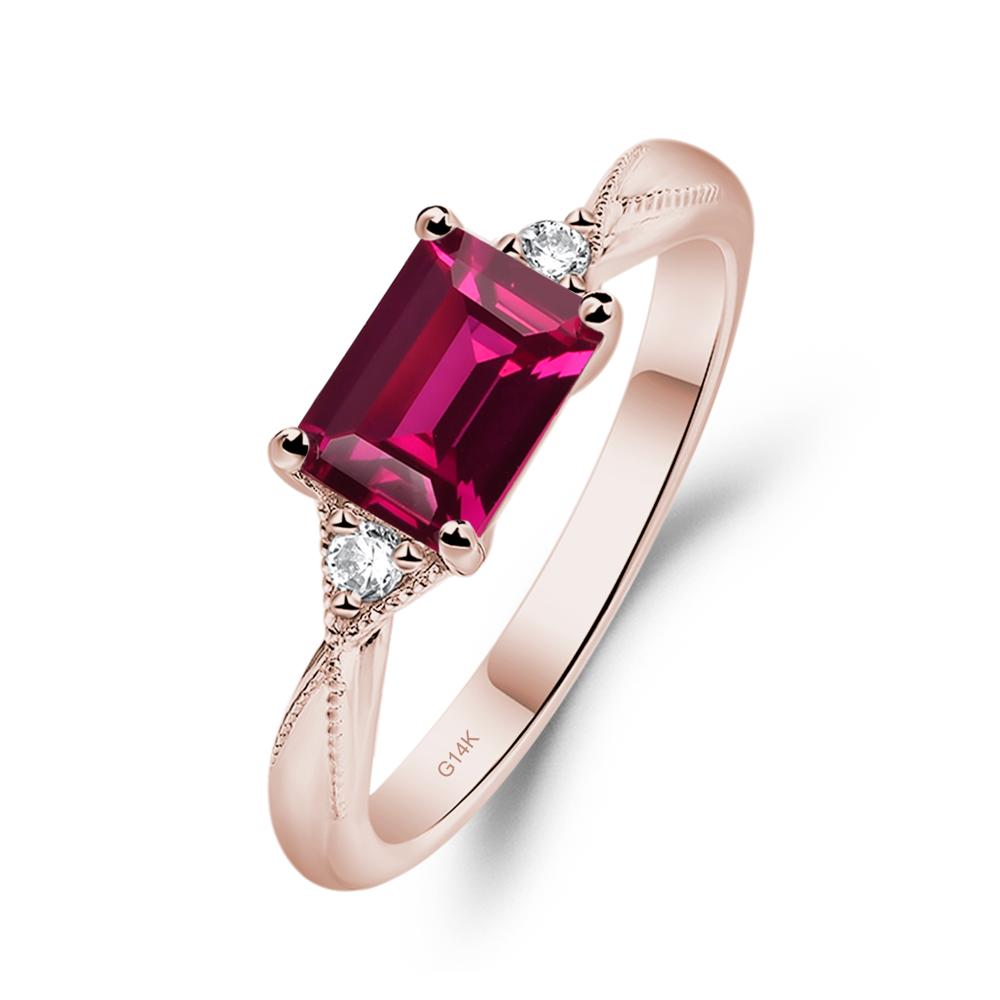Horizontal Emerald Cut Ruby Engagement Ring - LUO Jewelry #metal_14k rose gold