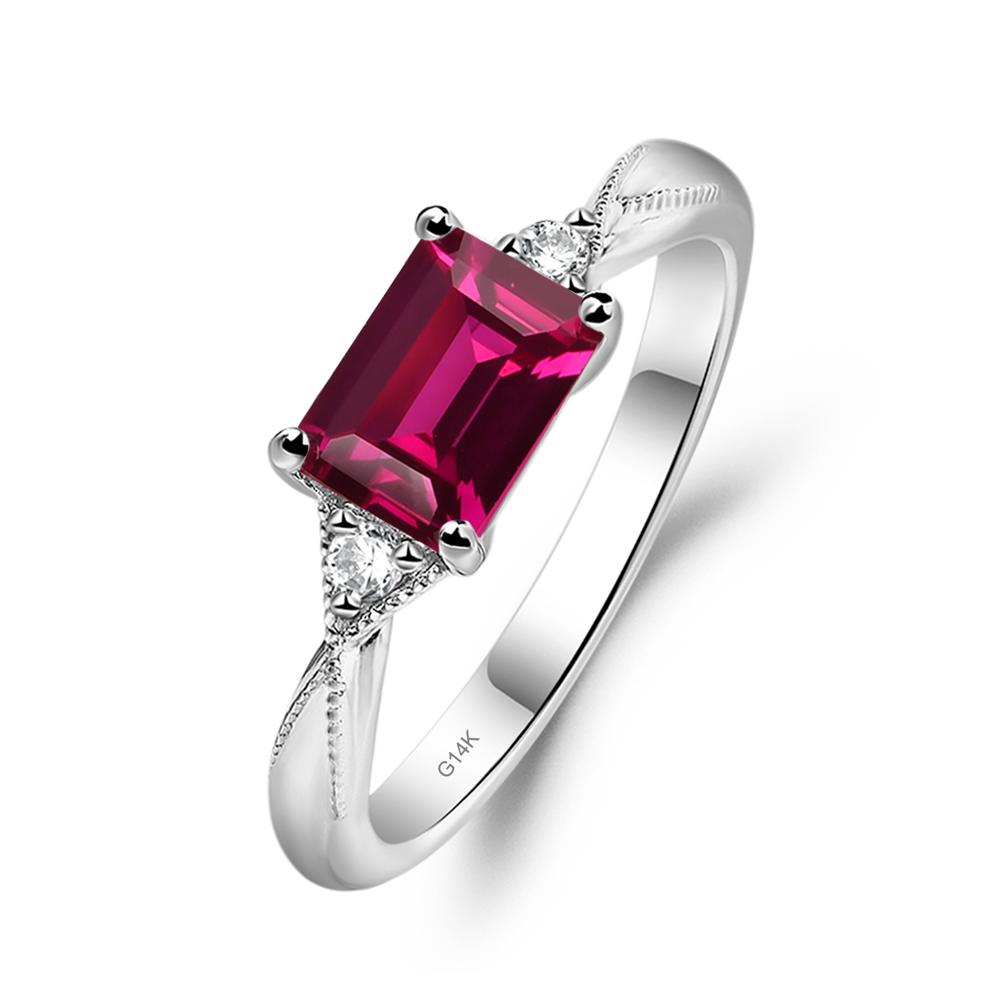 Horizontal Emerald Cut Ruby Engagement Ring - LUO Jewelry #metal_14k white gold