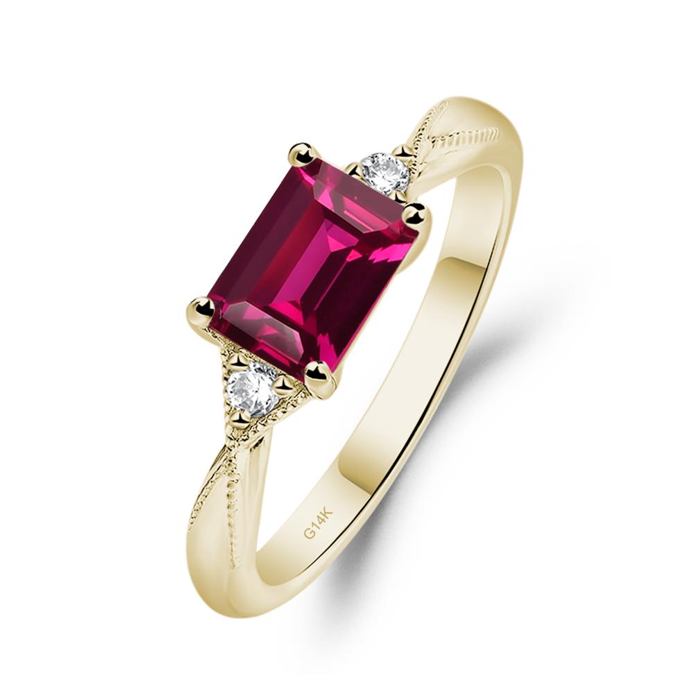 Horizontal Emerald Cut Ruby Engagement Ring - LUO Jewelry #metal_14k yellow gold