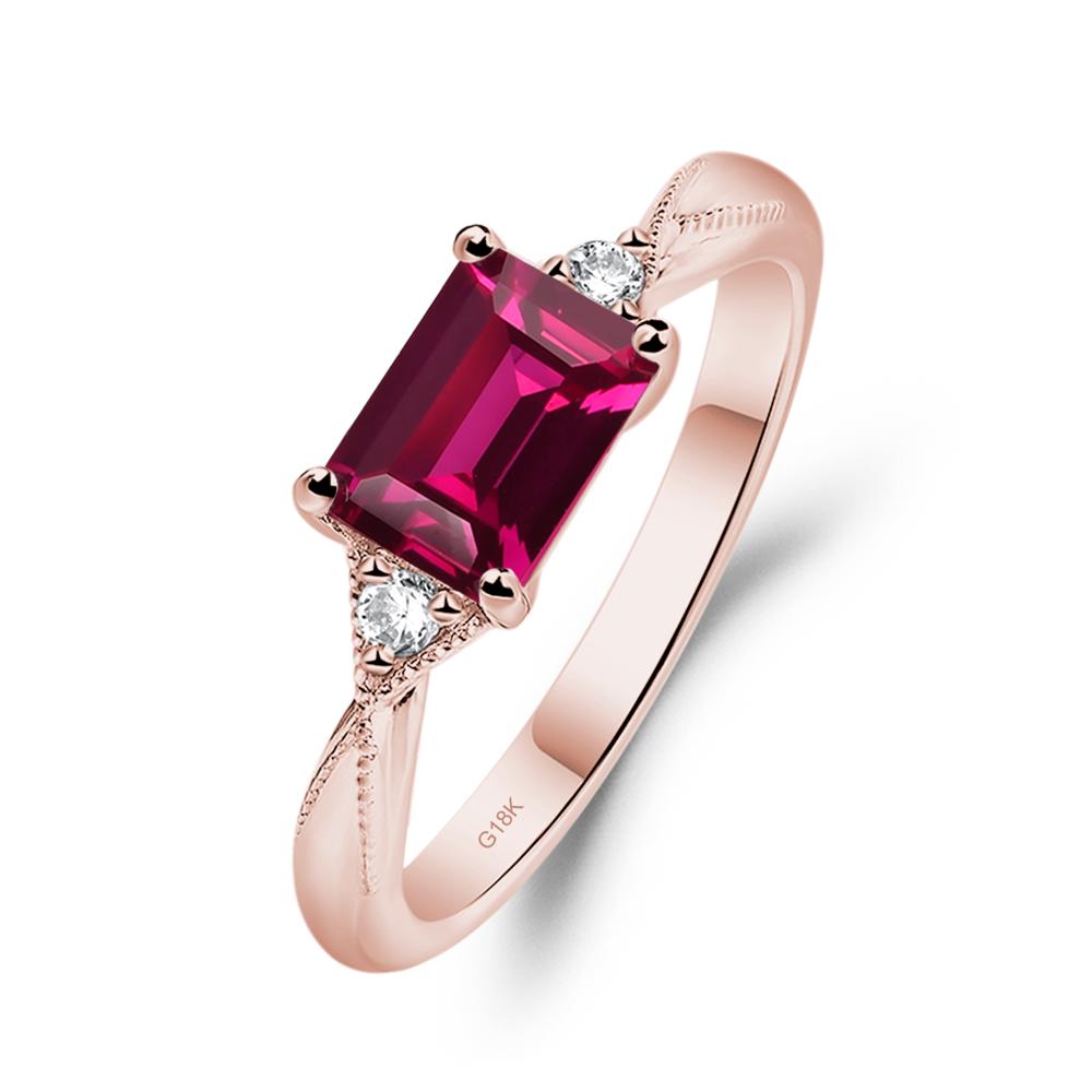 Horizontal Emerald Cut Ruby Engagement Ring - LUO Jewelry #metal_18k rose gold