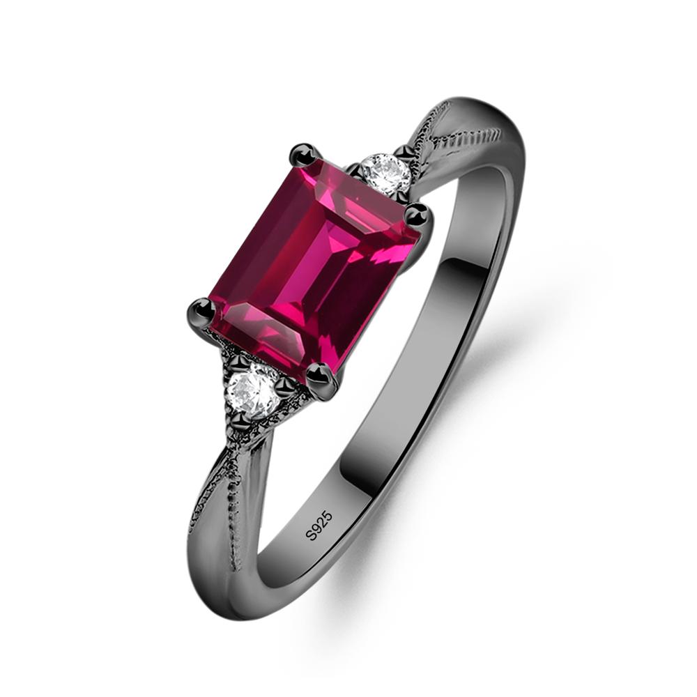 Horizontal Emerald Cut Ruby Engagement Ring - LUO Jewelry #metal_black finish sterling silver