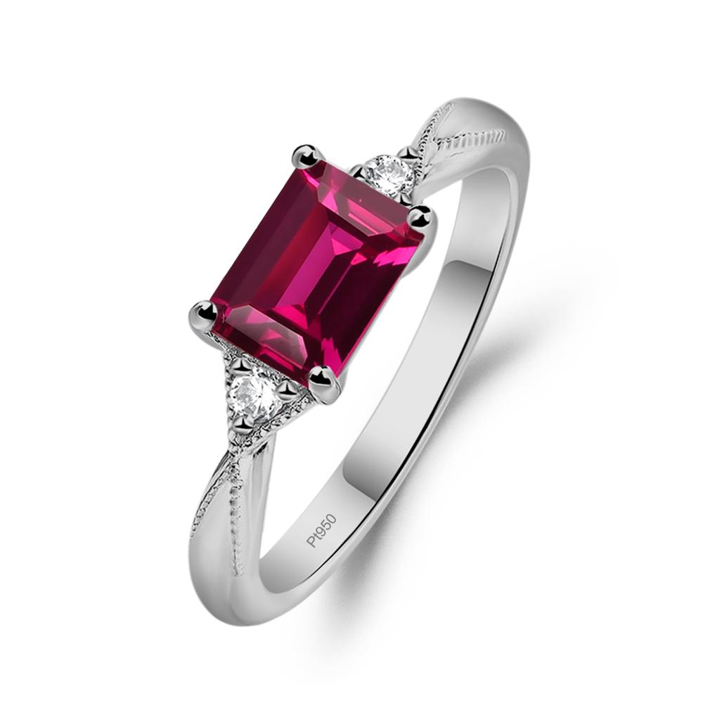 Horizontal Emerald Cut Ruby Engagement Ring - LUO Jewelry #metal_platinum