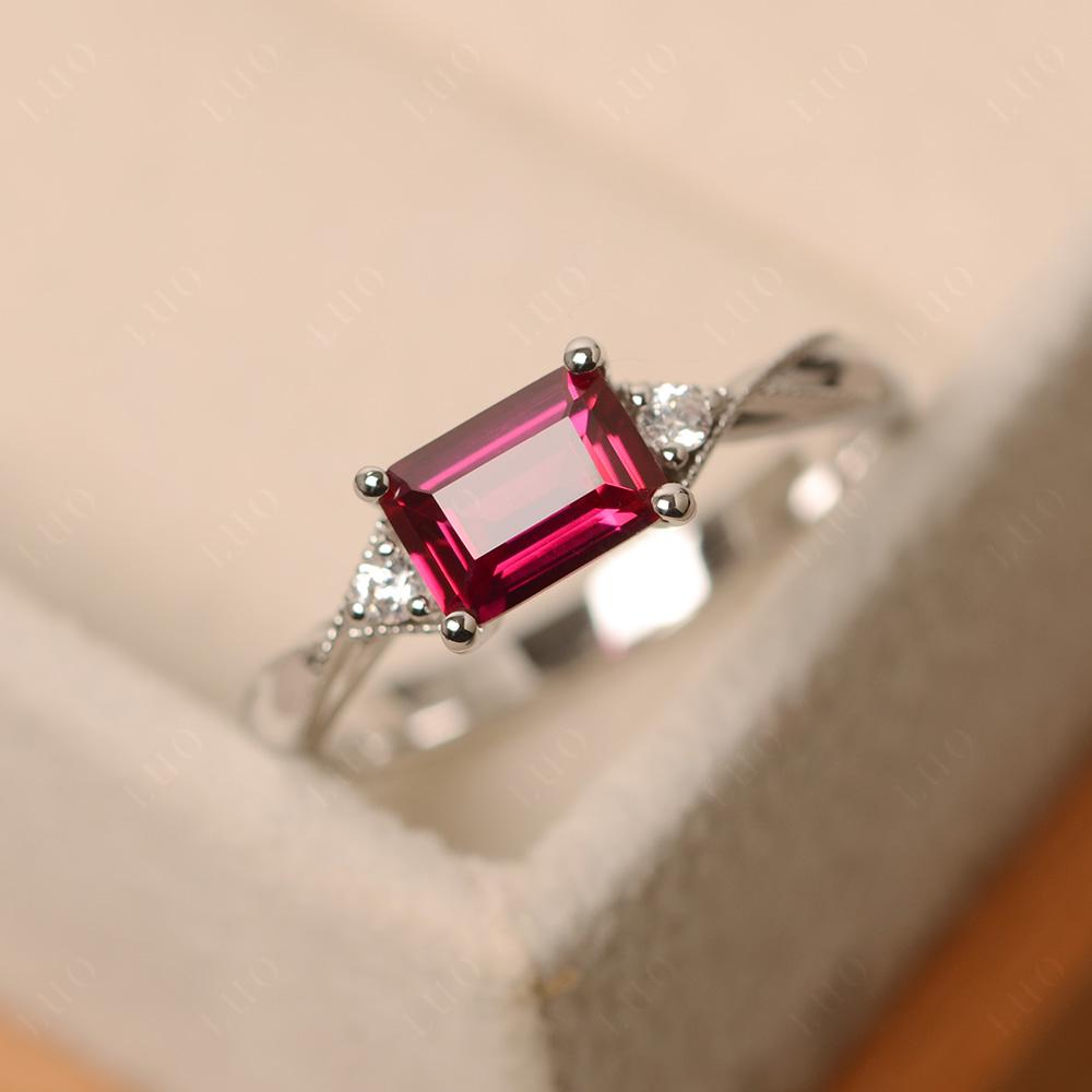 Horizontal Emerald Cut Ruby Engagement Ring - LUO Jewelry