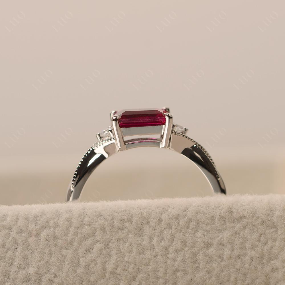 Horizontal Emerald Cut Ruby Engagement Ring - LUO Jewelry