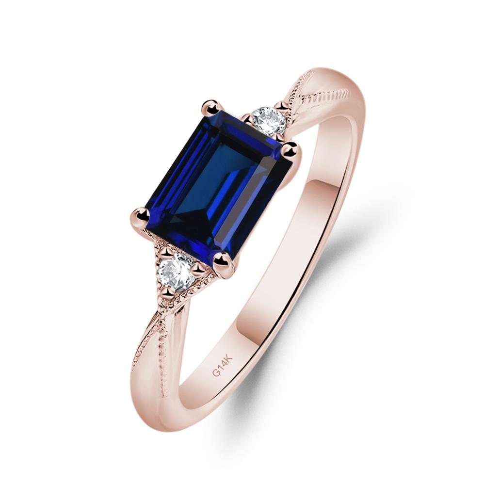 Horizontal Emerald Cut Sapphire Engagement Ring - LUO Jewelry #metal_14k rose gold