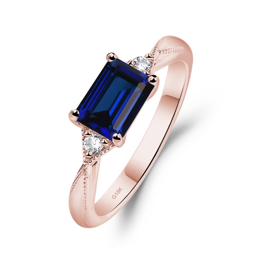 Horizontal Emerald Cut Sapphire Engagement Ring - LUO Jewelry #metal_18k rose gold