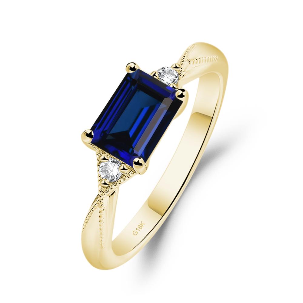 Horizontal Emerald Cut Sapphire Engagement Ring - LUO Jewelry #metal_18k yellow gold