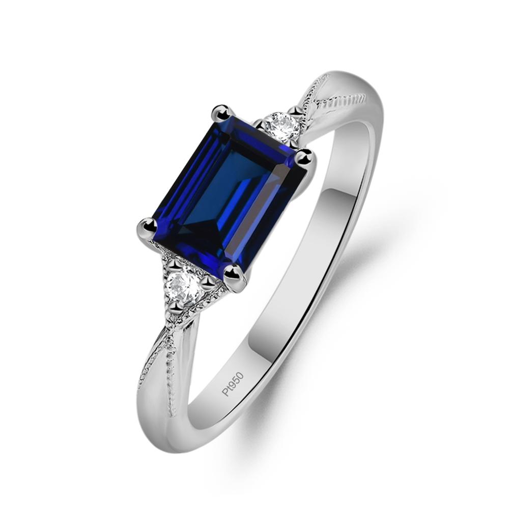 Horizontal Emerald Cut Sapphire Engagement Ring - LUO Jewelry #metal_platinum