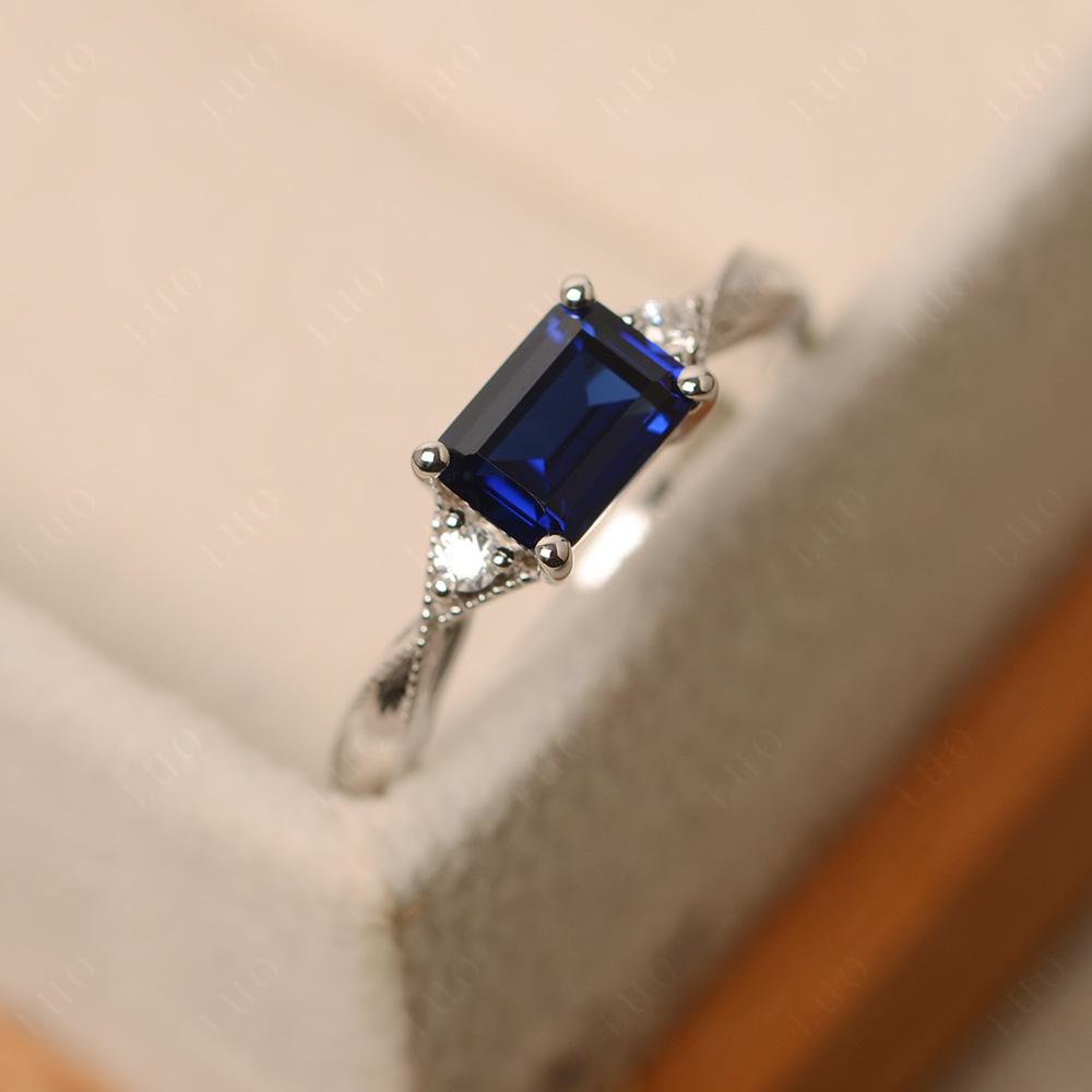 Horizontal Emerald Cut Sapphire Engagement Ring - LUO Jewelry