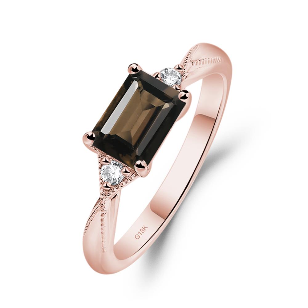 Horizontal Emerald Cut Smoky Quartz Engagement Ring - LUO Jewelry #metal_18k rose gold