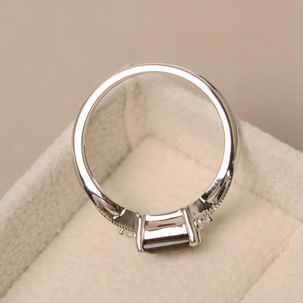 Horizontal Emerald Cut Smoky Quartz Engagement Ring - LUO Jewelry