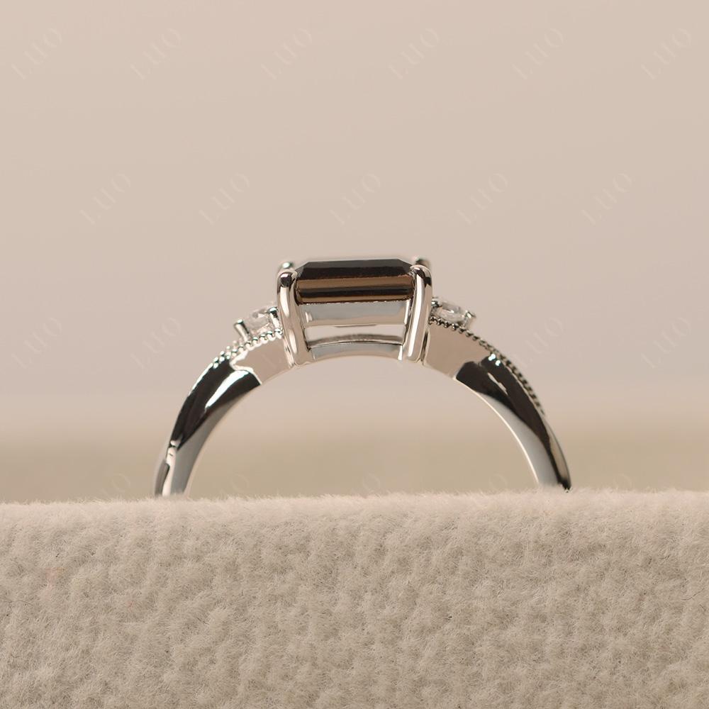 Horizontal Emerald Cut Smoky Quartz Engagement Ring - LUO Jewelry