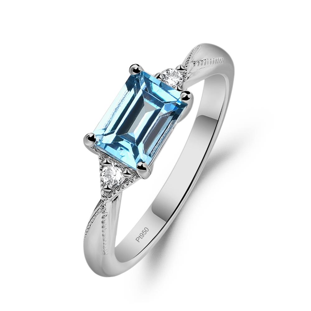 Horizontal Emerald Cut Swiss Blue Topaz Engagement Ring - LUO Jewelry #metal_platinum