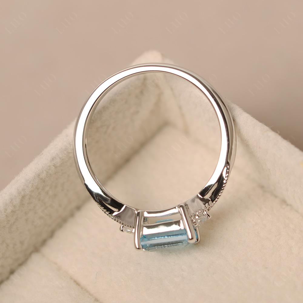 Horizontal Emerald Cut Swiss Blue Topaz Engagement Ring - LUO Jewelry