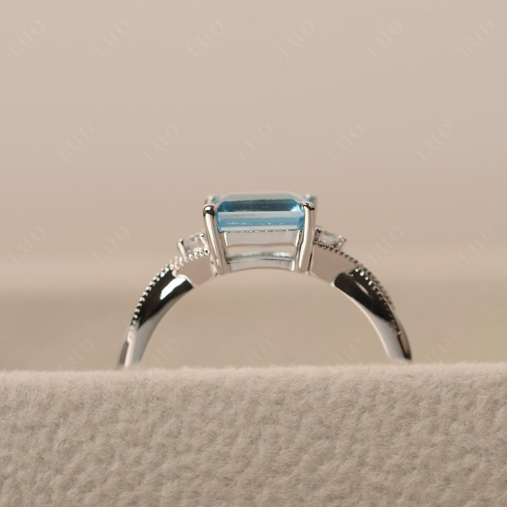 Horizontal Emerald Cut Swiss Blue Topaz Engagement Ring - LUO Jewelry