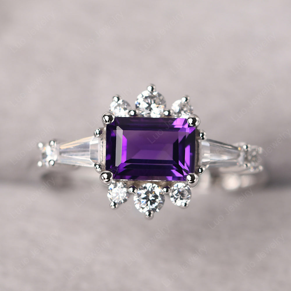 Emerald Cut Amethyst Horizontal Ring - LUO Jewelry