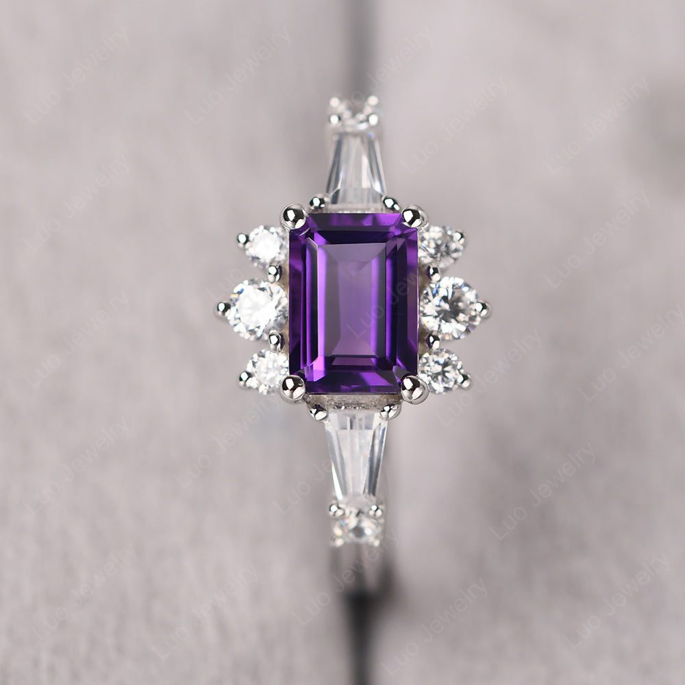 Emerald Cut Amethyst Horizontal Ring - LUO Jewelry