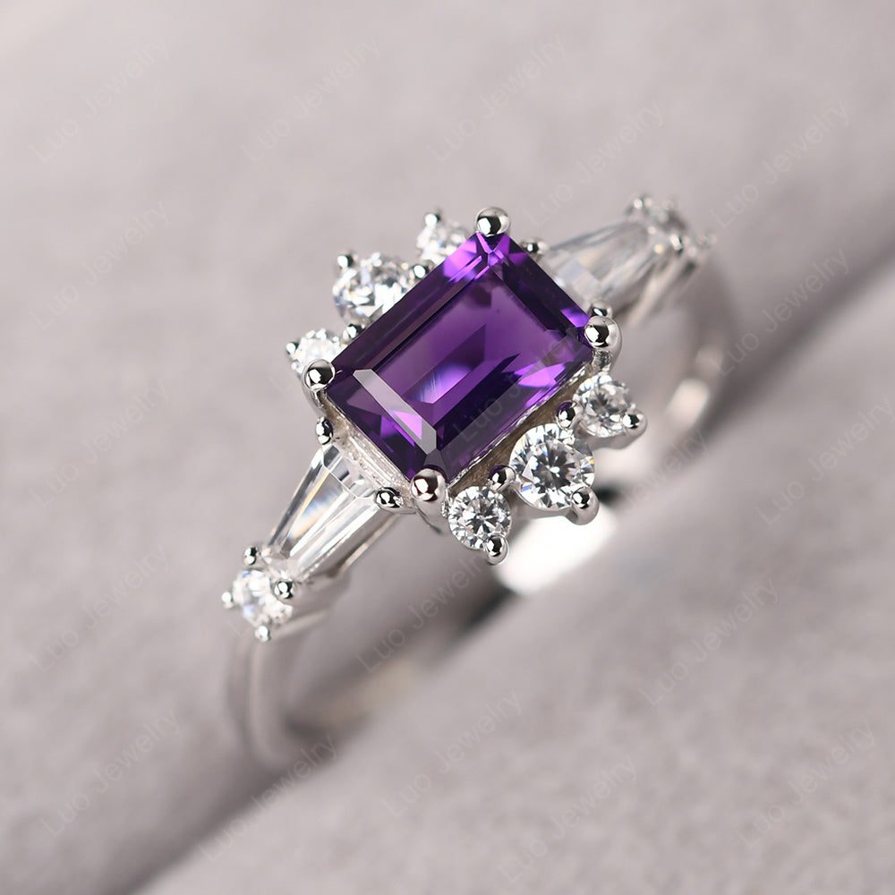 Emerald Cut Amethyst Horizontal Ring - LUO Jewelry