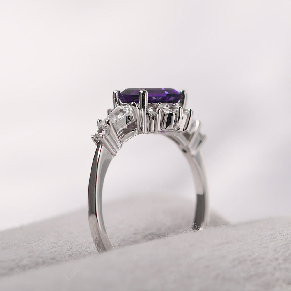 Emerald Cut Amethyst Horizontal Ring - LUO Jewelry