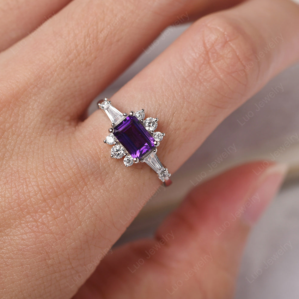 Emerald Cut Amethyst Horizontal Ring - LUO Jewelry