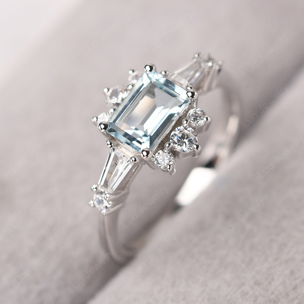 Emerald Cut Aquamarine Horizontal Ring - LUO Jewelry