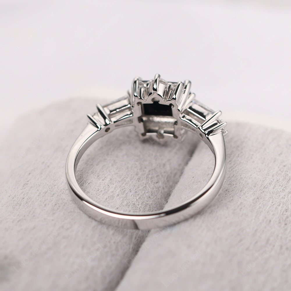 Emerald Cut Black Spinel Horizontal Ring - LUO Jewelry