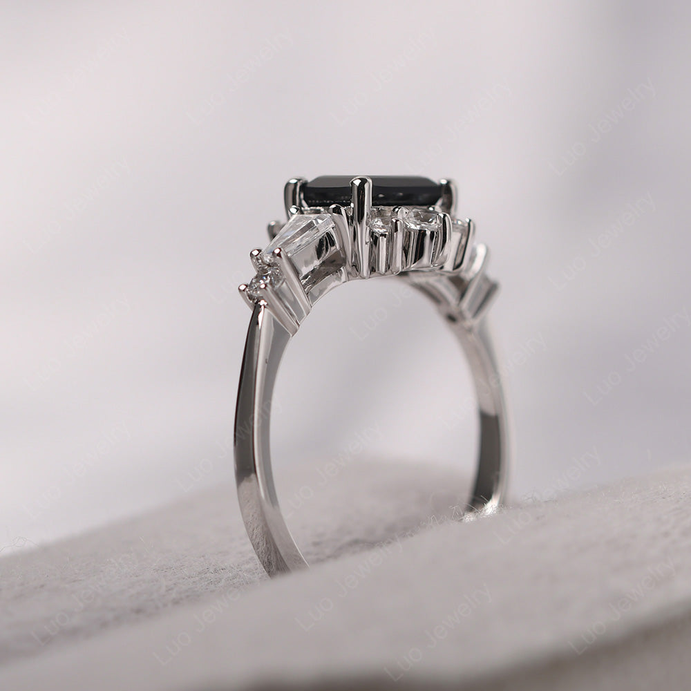 Emerald Cut Black Spinel Horizontal Ring - LUO Jewelry