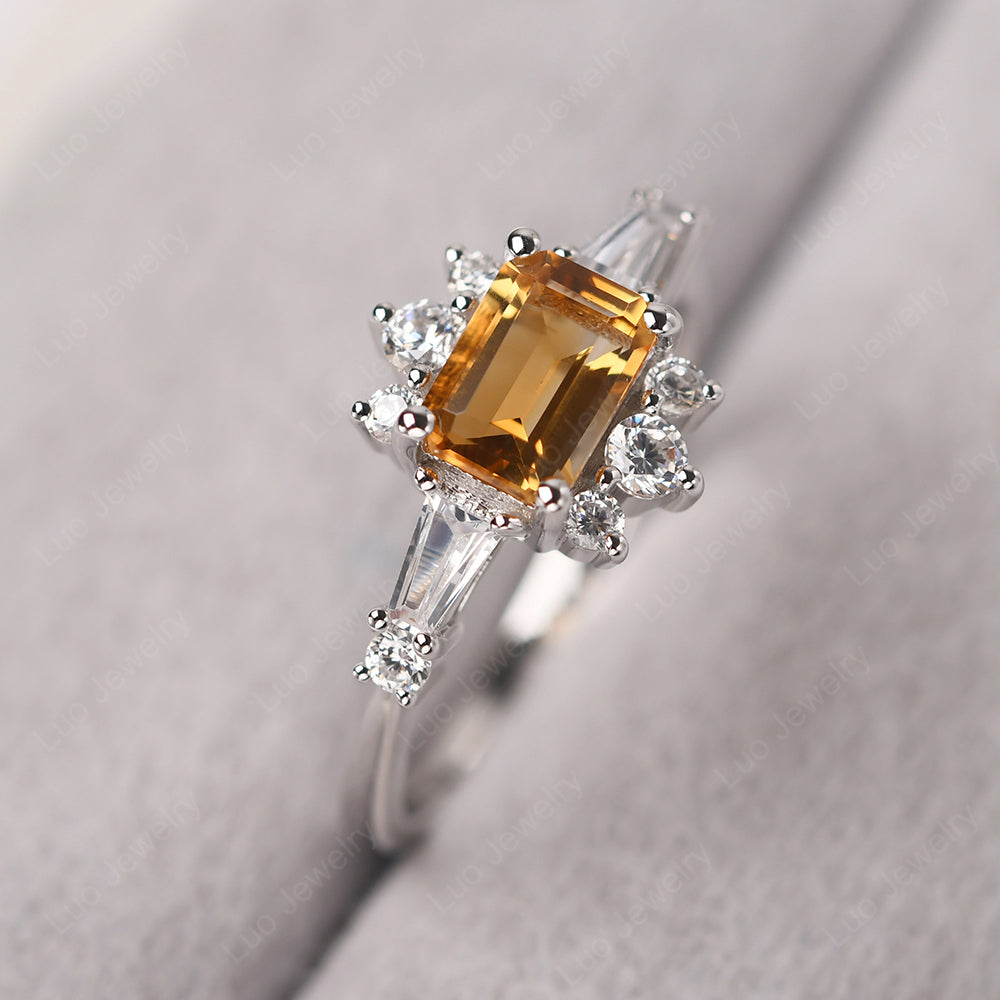 Emerald Cut Citrine Horizontal Ring - LUO Jewelry