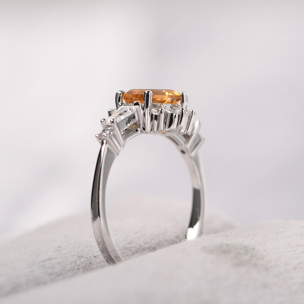 Emerald Cut Citrine Horizontal Ring - LUO Jewelry